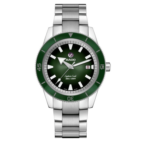 Montre Rado Captain Cook automatique cadran vert bracelet acier trois rangs 42 mm R32105313