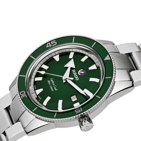 Montre Rado Captain Cook automatique cadran vert bracelet acier trois rangs 42 mm R32105313