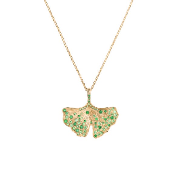 Ginkgo pendant Aurélie Bidermann in yellow gold and tsavorites