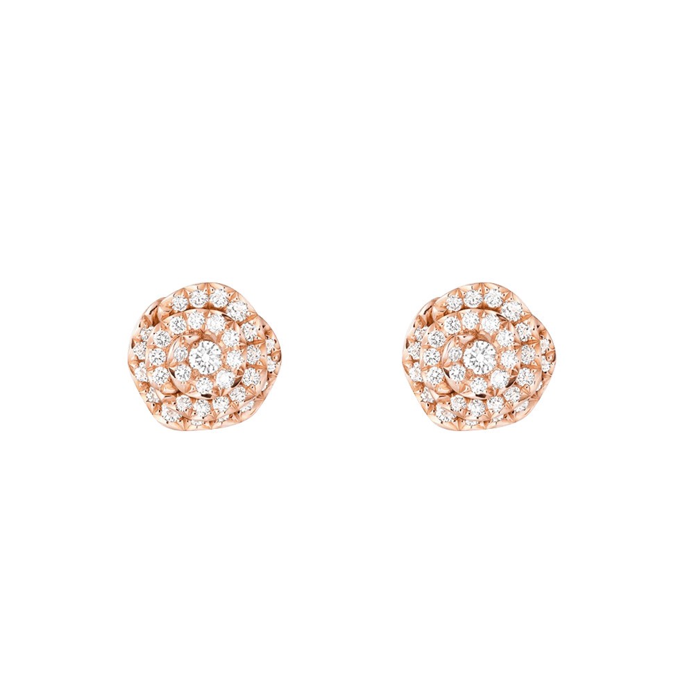 Puces Dior Rose Couture petit modèle en or rose pavées diamants JRCO95008