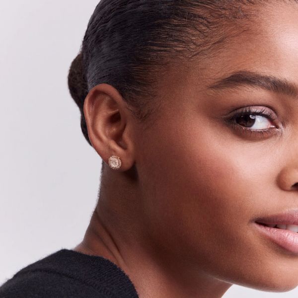 Puces Dior Rose Couture petit modèle en or rose pavées diamants JRCO95008