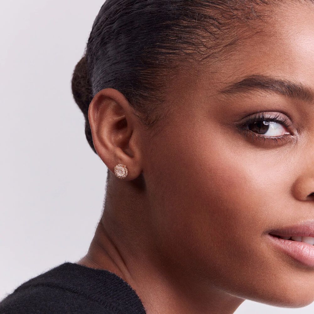 Puces Dior Rose Couture petit modèle en or rose pavées diamants JRCO95008