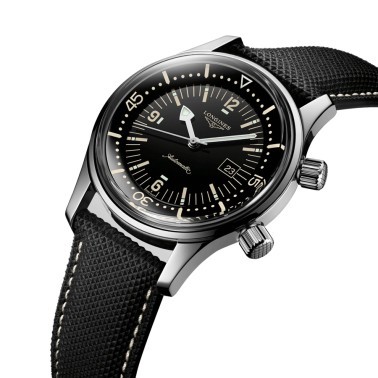 Montre Longines Heritage Diver automatique cadran noir bracelet textile gris 36 mm