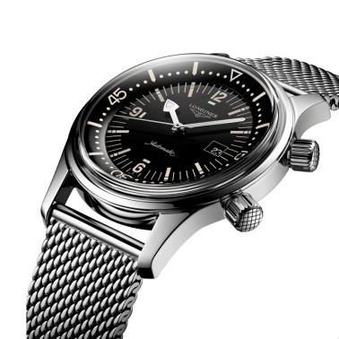Montre Longines Heritage Diver automatique cadran noir bracelet maille milanaise 36 mm
