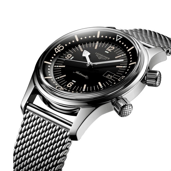 Montre Longines Heritage Diver automatique cadran noir bracelet maille milanaise 36 mm