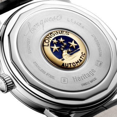 Montre Longines Conquest Heritage automatique cadran noir bracelet croco noir 40 mm L1.645.4.52.4