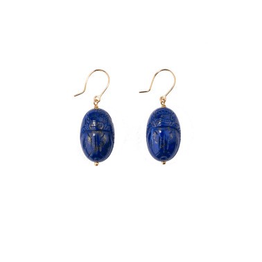 Scarabée earrings Aurélie Bidermann in yellow gold and lapis lazuli