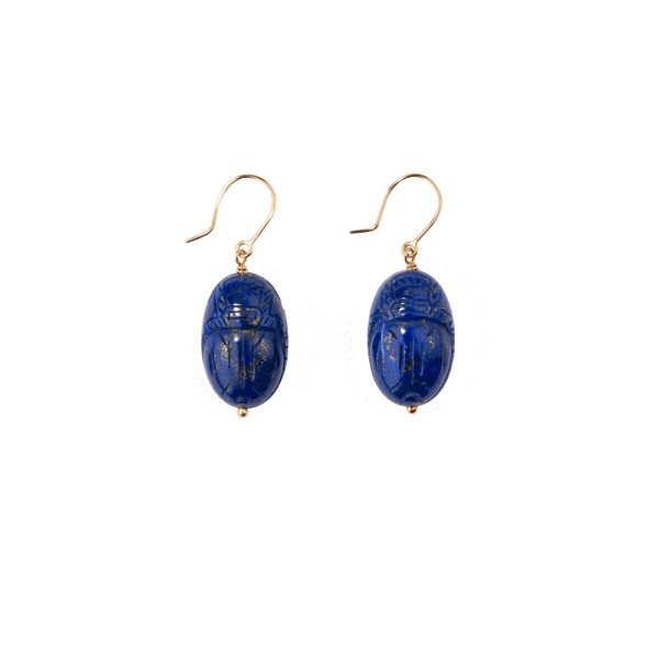 Boucles d'oreilles Aurélie Bidermann Scarabée en or jaune et lapis lazuli SCABO03LLYGMM