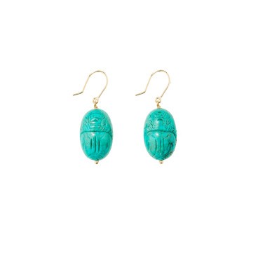 Boucles d'oreilles Aurélie Bidermann Scarabée en or jaune et turquoise SCABO03TUYGMM