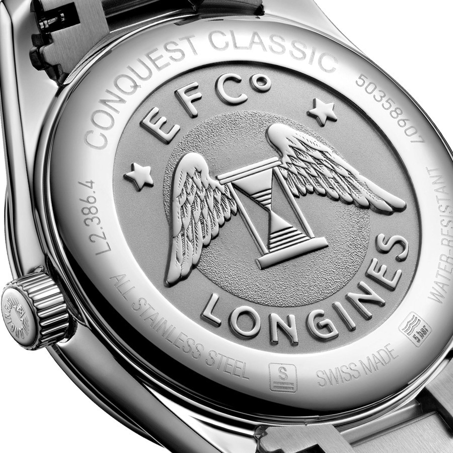 Montre Longines Conquest Classic quartz cadran nacre noire index diamants bracelet acier 34 mm L2.386.4.88.6