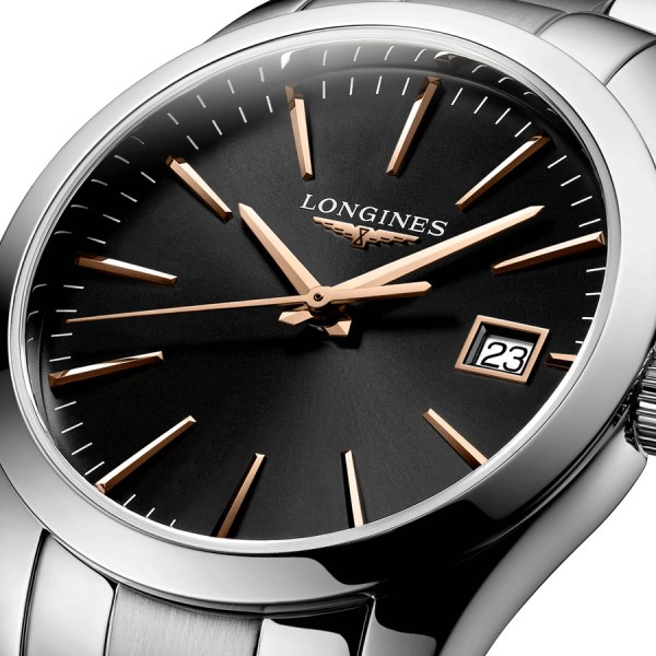 Montre Longines Conquest Classic quartz cadran noir bracelet acier 34 mm L2.386.4.52.6