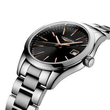 Montre Longines Conquest Classic quartz cadran noir bracelet acier 34 mm L2.386.4.52.6