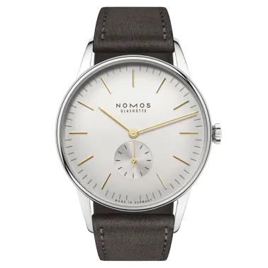 NOMOS Orion 38 Silver mechanical watch stainless steel back silver dial anthracite leather strap 38 mm 378