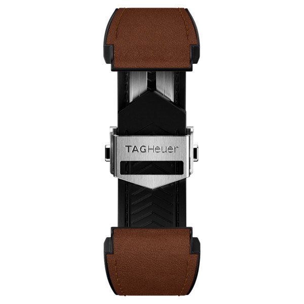 Bracelet TAG Heuer Connected E4 en cuir bi-matière marron 45 mm