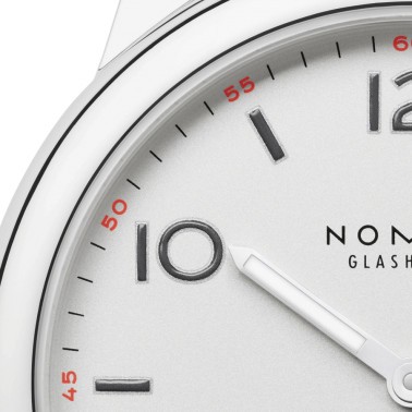 NOMOS Club automatic watch Date silver plated dial white fabric strap black 41,5 mm 775