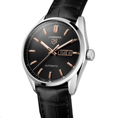 Montre TAG Heuer Carrera Calibre 5 Day-Date automatique cadran noir bracelet cuir noir 41 mm