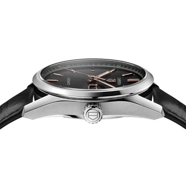 Montre TAG Heuer Carrera Calibre 5 Day-Date automatique cadran noir bracelet cuir noir 41 mm