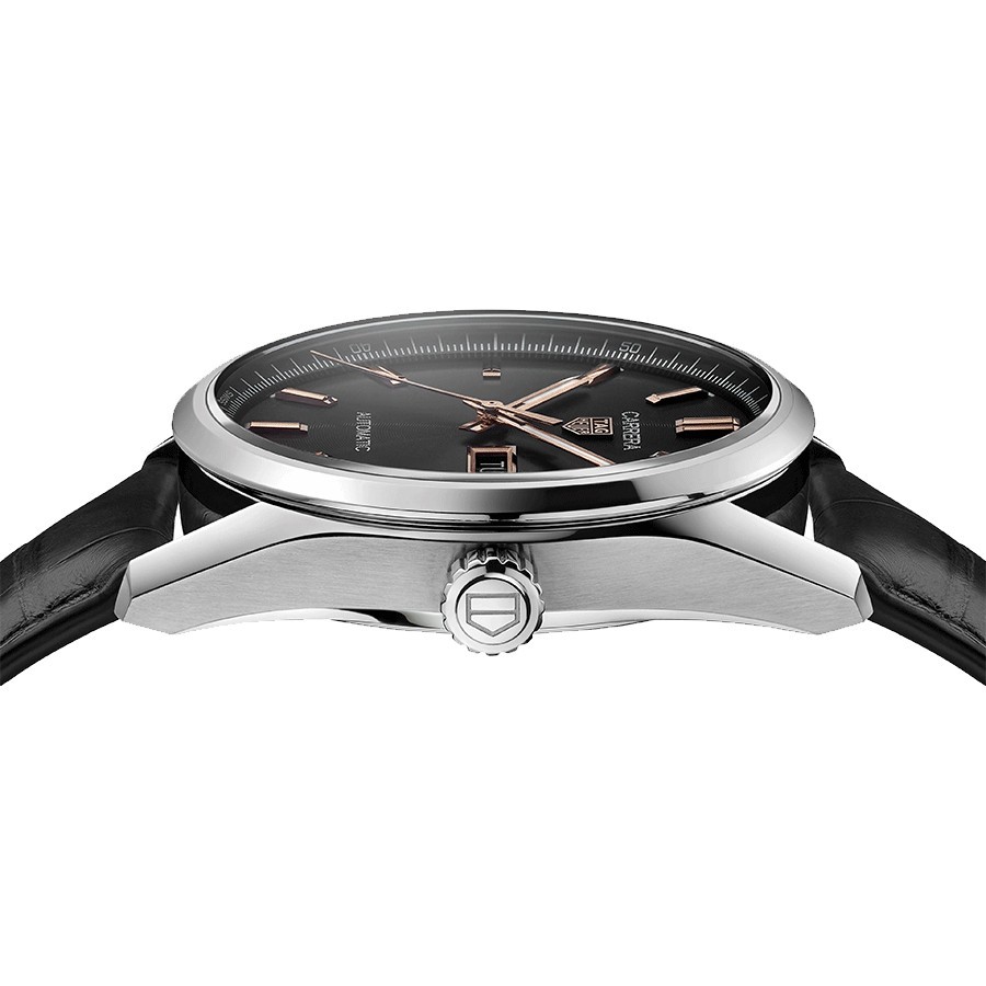 Montre TAG Heuer Carrera Calibre 5 Day-Date automatique cadran noir bracelet cuir noir 41 mm
