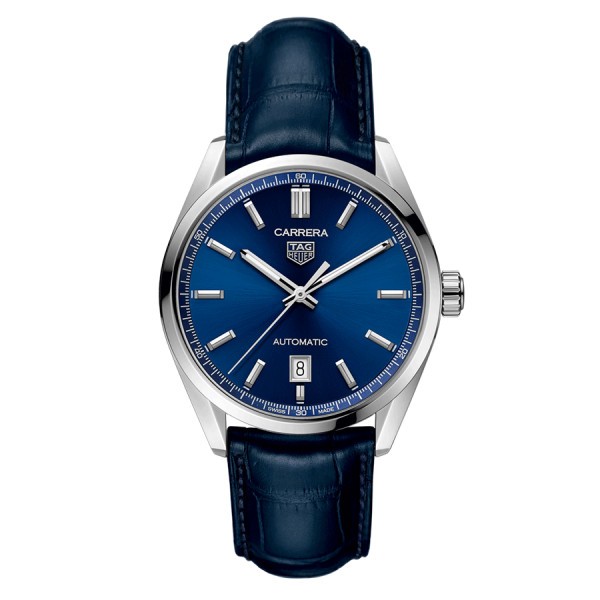 Montre TAG Heuer Carrera Calibre 5 automatique cadran bleu bracelet cuir bleu 39 mm WBN2112.FC6504