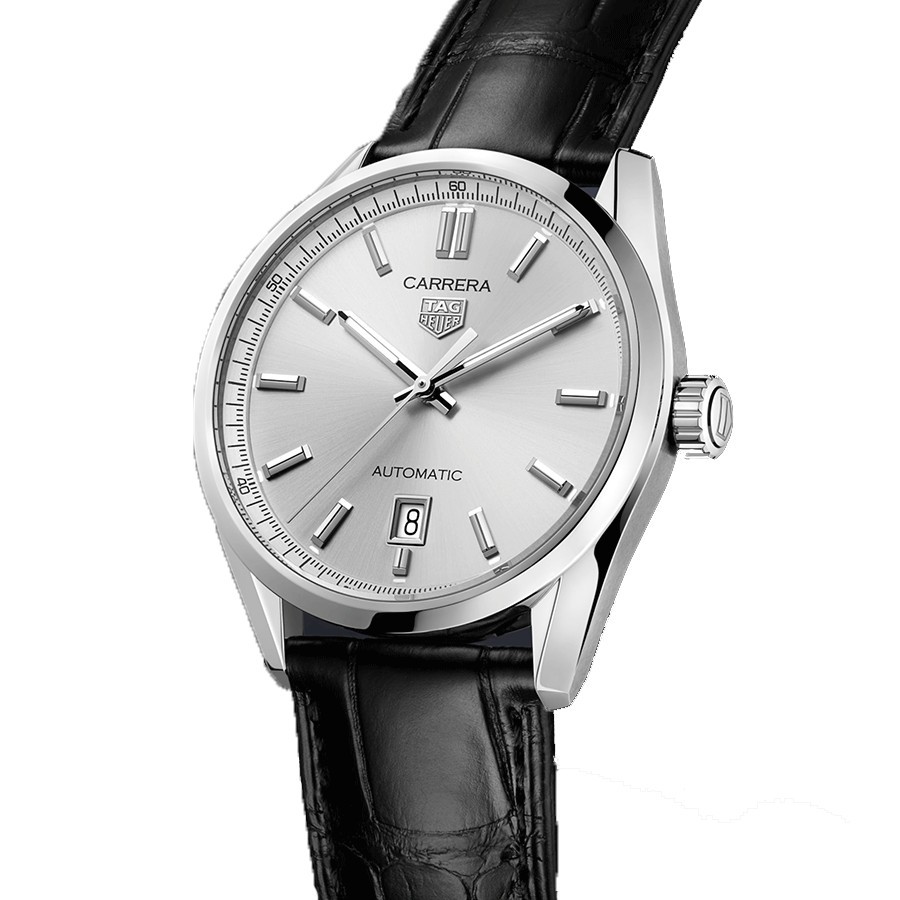 Montre TAG Heuer Carrera Calibre 5 automatique cadran argent bracelet cuir noir 39 mm WBN2111.FC6505