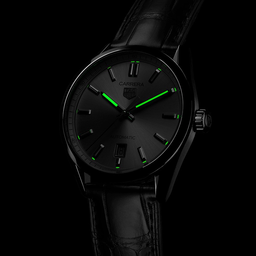 Montre TAG Heuer Carrera Calibre 5 automatique cadran argent bracelet cuir noir 39 mm WBN2111.FC6505