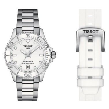 Tissot T-Sport Seastar 1000 quartz watch white dial steel bracelet 36 mm T120.210.11.011.00