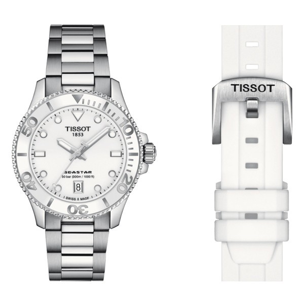 Tissot T-Sport Seastar 1000 quartz watch white dial steel bracelet 36 mm T120.210.11.011.00