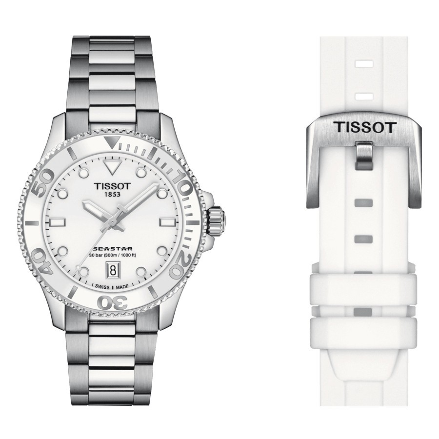 Tissot T-Sport Seastar 1000 quartz watch white dial steel bracelet 36 mm T120.210.11.011.00