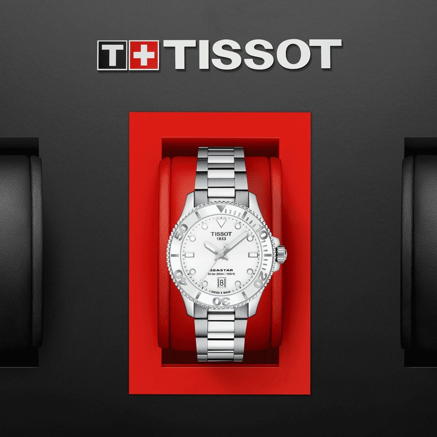 Tissot T-Sport Seastar 1000 quartz watch white dial steel bracelet 36 mm T120.210.11.011.00