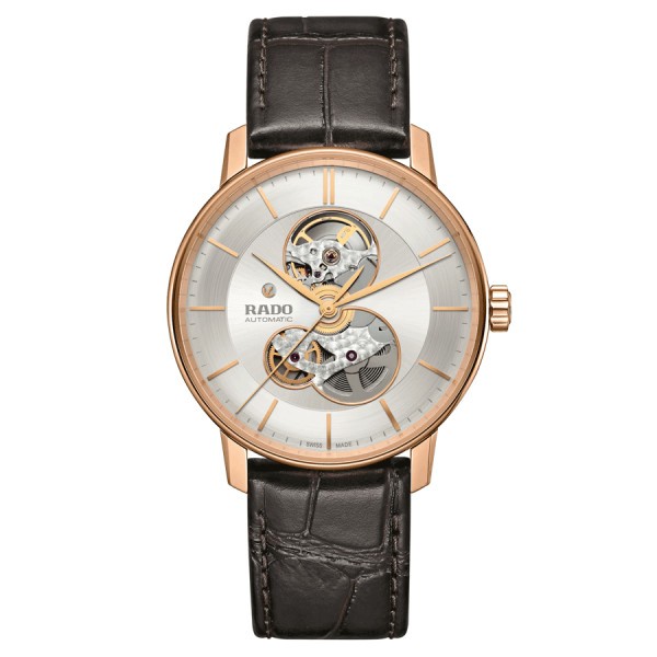 Montre Rado Coupole Classic Open Heart automatique cadran argenté bracelet cuir brun 41 mm