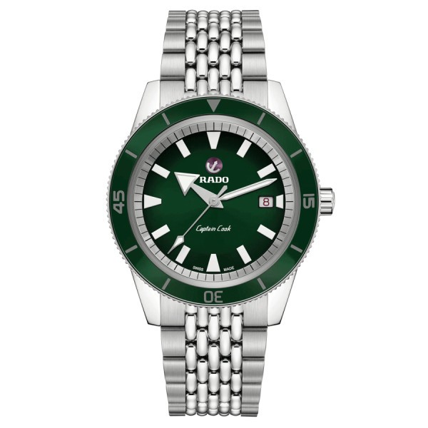 Rado Captain Cook Travel Pouch automatic watch green dial steel bracelet 42 mm R32505318