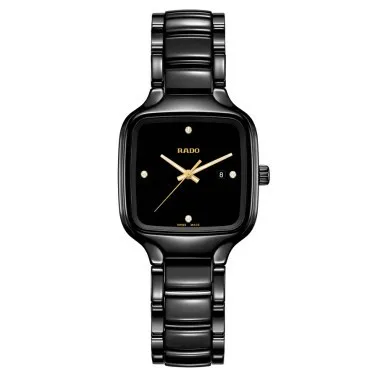Montre Rado True Square Diamonds quartz cadran noir bracelet céramique noire 29 mm R27080722