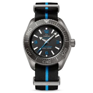 Montre Omega Seamaster Planet Ocean 6000M Ultra Deep Co-Axial titane cadran noir bracelet NATO 45,5 mm