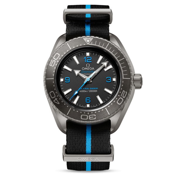Omega Seamaster Planet Ocean 6000M Ultra Deep Co-Axial titanium watch black dial NATO bracelet 45,5 mm