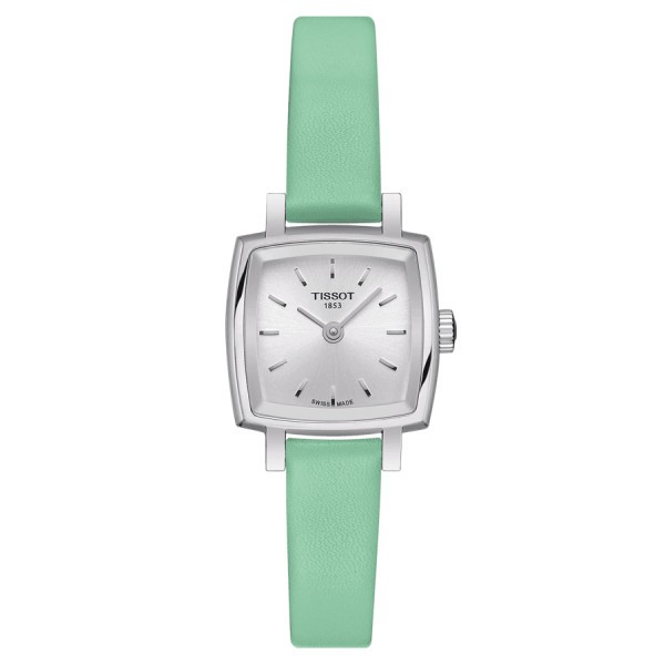 Montre Tissot T-Lady Lovely quartz cadran argenté bracelet cuir vert 20 x 20 mm