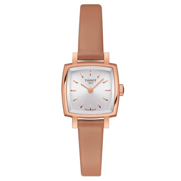 Tissot T-Lady Lovely quartz watch silver dial pink leather strap 20 x 20 mm T058.109.36.031.01
