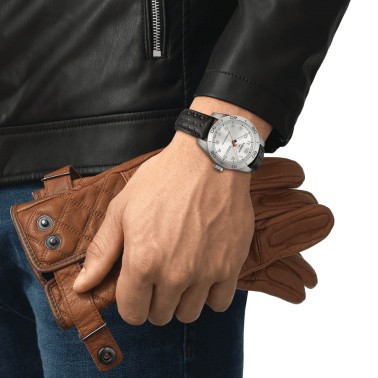 Montre Tissot T-Sport PRS 516 Powermatic 80 cadran argent bracelet cuir brun 42 mm T131.430.16.032.00