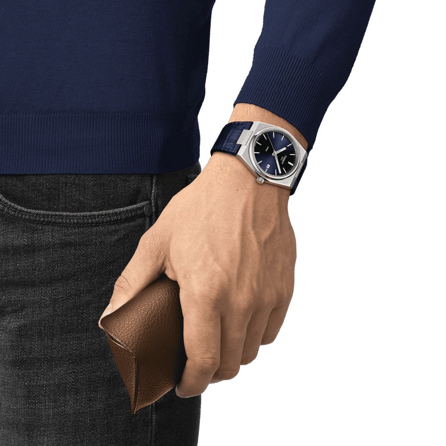 Montre Tissot T-Classic PRX quartz cadran bleu bracelet cuir bleu 40 mm T137.410.16.041.00