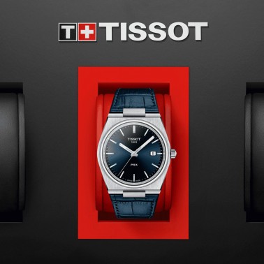 Montre Tissot T-Classic PRX quartz cadran bleu bracelet cuir bleu 40 mm T137.410.16.041.00