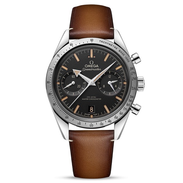 Montre Omega Speedmaster '57 Co-Axial Master Chronometer cadran noir bracelet cuir 40,5 mm