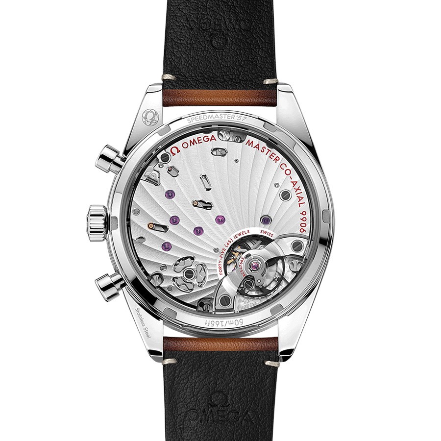 Montre Omega Speedmaster '57 Co-Axial Master Chronometer cadran noir bracelet cuir 40,5 mm