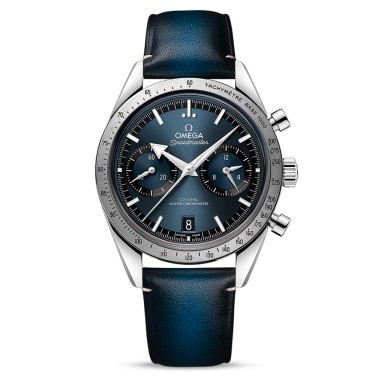 Montre Omega Speedmaster '57 Co-Axial Master Chronometer cadran bleu bracelet cuir 40,5 mm