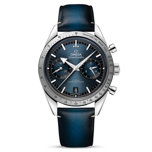Montre Omega Speedmaster '57 Co-Axial Master Chronometer cadran bleu bracelet cuir 40,5 mm