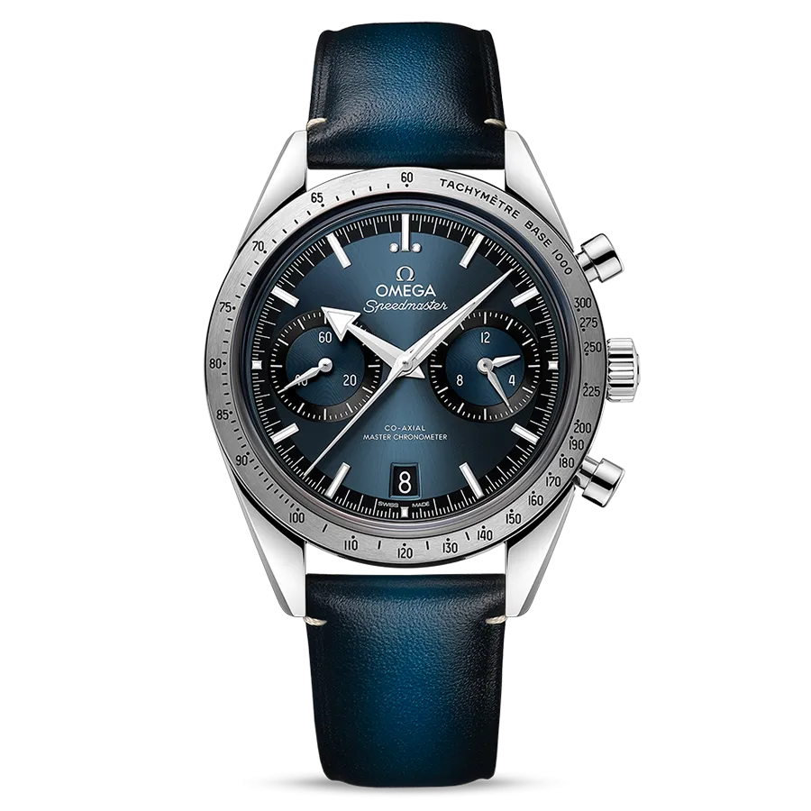 Omega Speedmaster '57 Co-Axial Master Chronometer blue dial leather strap 40.5 mm