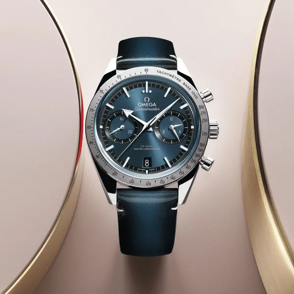 Omega Speedmaster '57 Co-Axial Master Chronometer blue dial leather strap 40.5 mm