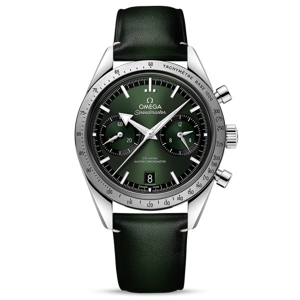 Montre Omega Speedmaster '57 Co-Axial Master Chronometer cadran vert bracelet cuir 40,5 mm