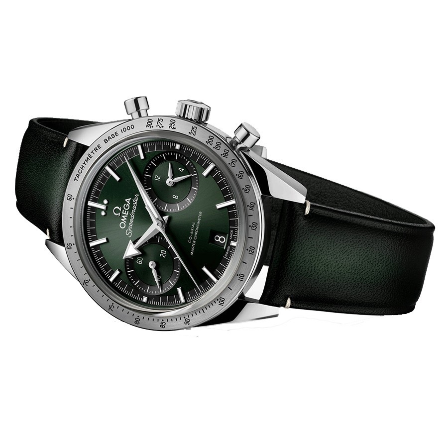 Omega Speedmaster 57 watch green dial leather strap Lepage