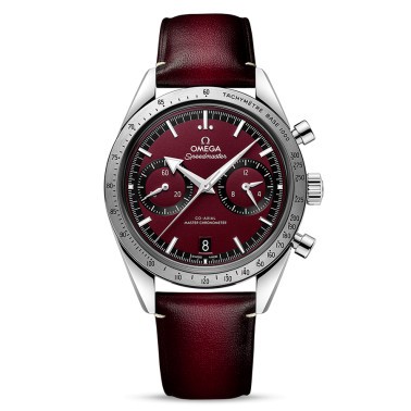 Montre Omega Speedmaster '57 Co-Axial Master Chronometer cadran rouge bracelet cuir 40,5 mm