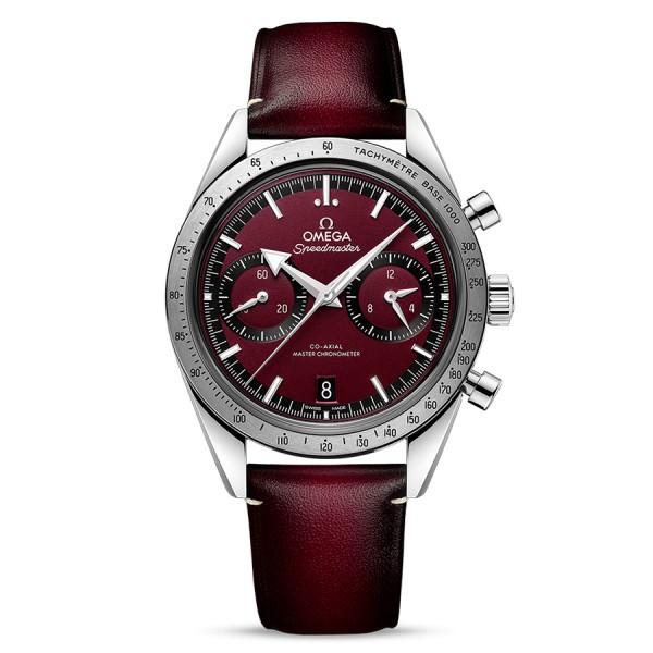Montre Omega Speedmaster '57 Co-Axial Master Chronometer cadran rouge bracelet cuir 40,5 mm