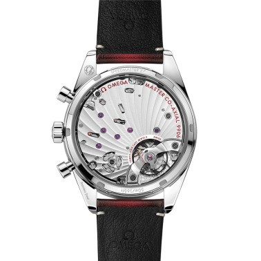 Montre Omega Speedmaster '57 Co-Axial Master Chronometer cadran rouge bracelet cuir 40,5 mm